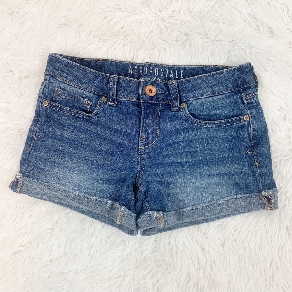Aeropostale roll cuff raw hem stretch denim shorts